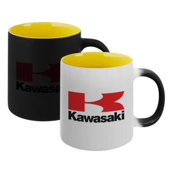 Kawasaki, Κούπα Μαγική εσωτερικό κίτρινη, κεραμική 330ml που αλλάζει χρώμα με το ζεστό ρόφημα