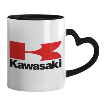 Kawasaki, Κούπα καρδιά χερούλι μαύρη, κεραμική, 330ml