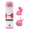 Children's hot water bottle, stainless steel, with safety straw, PINK (500ml)