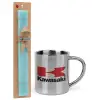 Easter Set, metallic thermal cup (300ml) & aromatic flat Easter candle (30cm) (TURQUOISE)