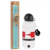 Easter Set, metallic aluminum water bottle (500ml) & scented flat candle (30cm) (TURQUOISE)