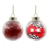 Στολίδι Χριστουγεννιάτικη μπάλα δένδρου διάφανη με κόκκινο γέμισμα 8cm
