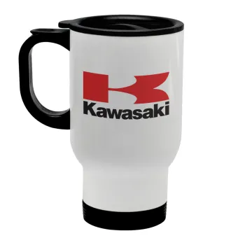 Kawasaki, Stainless steel travel mug with lid, double wall white 450ml