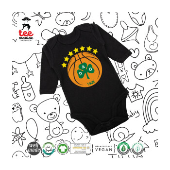 PAO BC, Μακρυμάνικο βρεφικό φορμάκι, 0-18 μηνών, ΜΑΥΡΟ, 100% Organic Cotton