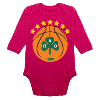 ΠΑΟ BC, Μακρυμάνικο βρεφικό φορμάκι, 0-18 μηνών, ΡΟΖ, 100% Organic Cotton