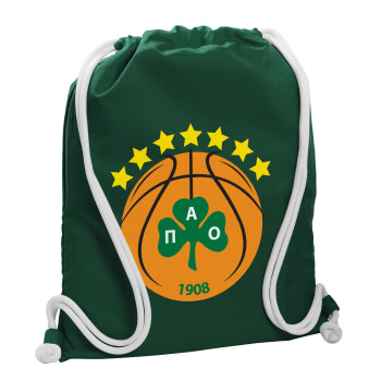 ΠΑΟ BC, Τσάντα πλάτης πουγκί GYMBAG BOTTLE GREEN, με τσέπη (40x48cm) & χονδρά λευκά κορδόνια