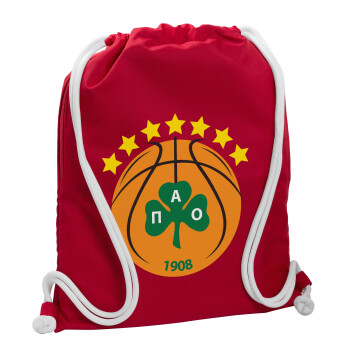 ΠΑΟ BC, Τσάντα πλάτης πουγκί GYMBAG Κόκκινη, με τσέπη (40x48cm) & χονδρά κορδόνια