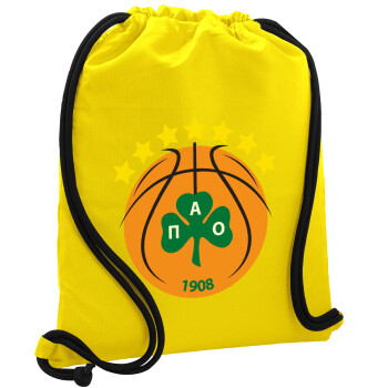 PAO BC, Τσάντα πλάτης πουγκί GYMBAG Κίτρινη, με τσέπη (40x48cm) & χονδρά κορδόνια