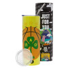 Neon Yellow Travel Tumbler θερμό, μεταλλικό καλαμάκι(Ανωξείδωτο 304 Food grade, BPA free, 600ml)