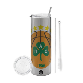 PAO BC, Tumbler stainless steel Silver 600ml, with metal straw & cleaning brush