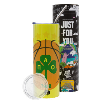 PAO BC, Neon Yellow Travel Tumbler, with metal straw (Stainless steel 304 Food grade, BPA free, 600ml)