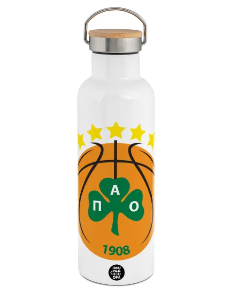 PAO BC — Stainless steel White with wooden lid (bamboo), double wall, 750ml