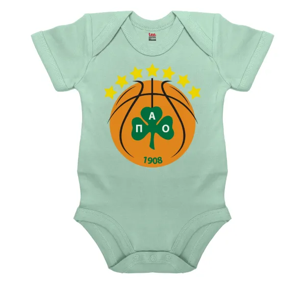 ΠΑΟ BC — Βρεφικό φορμάκι μωρού, 0-18 μηνών, mint, 100% Organic Cotton, κοντομάνικο