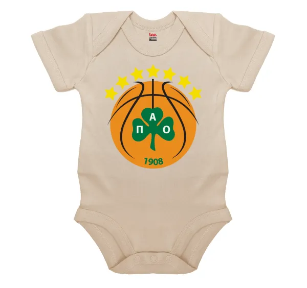 ΠΑΟ BC — Βρεφικό φορμάκι μωρού, 0-18 μηνών, Natural, 100% Organic Cotton, κοντομάνικο