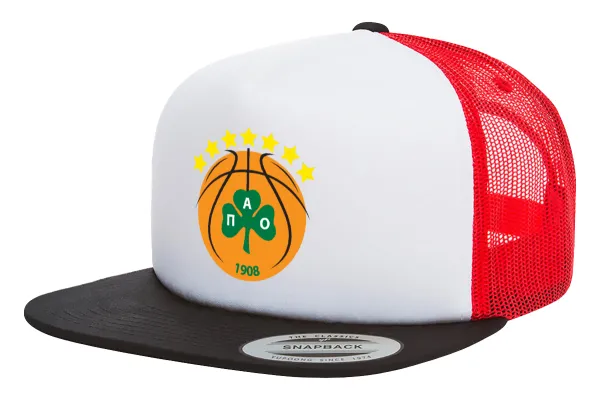 PAO BC — Adult Foam Flat Snapback with Mesh Black-White-Red (POLYESTER, ADULT, UNISEX, ONE SIZE)