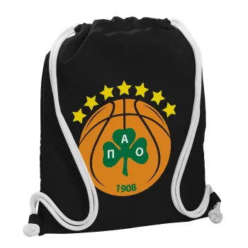 ΠΑΟ BC, Τσάντα πλάτης πουγκί GYMBAG Μαύρη, με τσέπη (40x48cm) & χονδρά λευκά κορδόνια