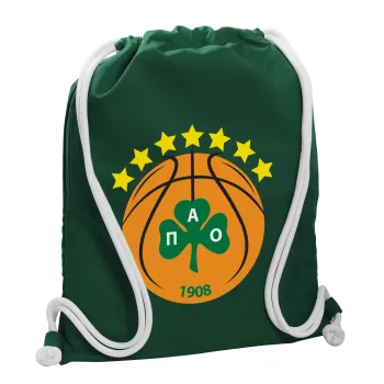 ΠΑΟ BC, Τσάντα πλάτης πουγκί GYMBAG BOTTLE GREEN, με τσέπη (40x48cm) & χονδρά λευκά κορδόνια