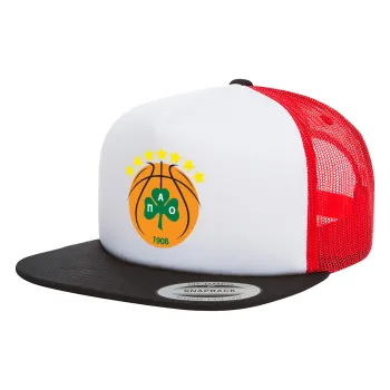 ΠΑΟ BC, Καπέλο Ενηλίκων Foam Flat Snapback με Δίχτυ Μαύρο-Λευκό-Κόκκινο (POLYESTER, ΕΝΗΛΙΚΩΝ, UNISEX, ONE SIZE)