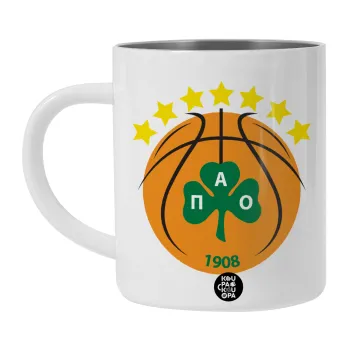 ΠΑΟ BC, Λευκή Ανοξείδωτη Μεταλλική Κούπα 450ml - Διπλού Τοιχώματος 