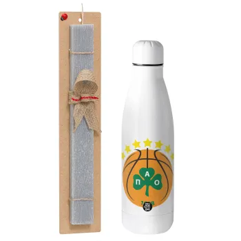 PAO BC, Easter Set, metallic stainless thermos bottle (500ml) & scented flat Easter candle (30cm) (GRAY)