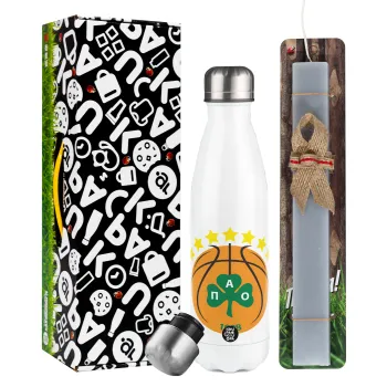 PAO BC, Easter candle, metallic white thermos bottle (500ml) & aromatic flat candle (30cm) (GRAY)