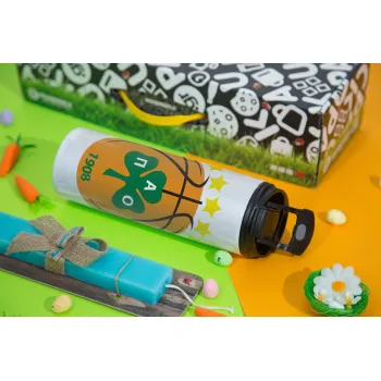 ΠΑΟ BC, Πασχαλινή Λαμπάδα με Travel Tumbler θερμό με διπλό καπάκι (600ml, BPA free) & κερί αρωματικό πλακέ (30cm) (ΤΙΡΚΟΥΑΖ)