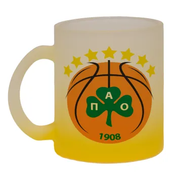 PAO BC, Κούπα γυάλινη δίχρωμη με βάση το κίτρινο ματ, 330ml