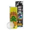 Neon Yellow Travel Tumbler θερμό, μεταλλικό καλαμάκι(Ανωξείδωτο 304 Food grade, BPA free, 600ml)