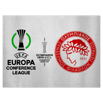 Ολυμπιακός νικητής UEFA Europa Conference League Champion 2023/24, Επιφάνεια κοπής γυάλινη (38x28cm)