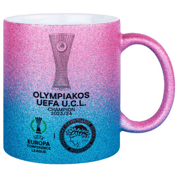 Ολυμπιακός νικητής UEFA Europa Conference League Champion 2023/24, Κούπα Χρυσή/Μπλε Glitter, κεραμική, 330ml