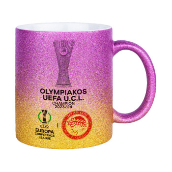 Olympiacos UEFA Europa Conference League Champion 2023/24, Κούπα Χρυσή/Ροζ Glitter, κεραμική, 330ml
