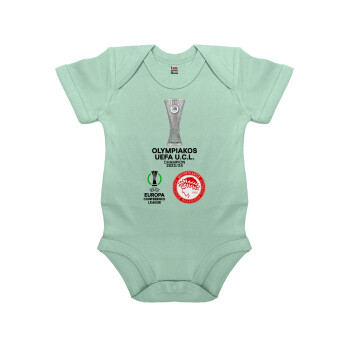 Ολυμπιακός νικητής UEFA Europa Conference League Champion 2023/24, Βρεφικό φορμάκι μωρού, 0-18 μηνών, mint (Μέντα), 100% Organic Cotton, κοντομάνικο