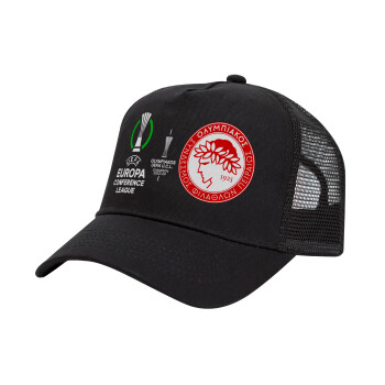 Ολυμπιακός νικητής UEFA Europa Conference League Champion 2023/24, Καπέλο Trucker με Δίχτυ, Μαύρο, (ΒΑΜΒΑΚΕΡΟ, ΠΑΙΔΙΚΟ, UNISEX, ONE SIZE)