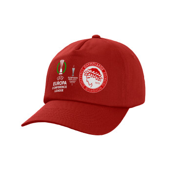 Ολυμπιακός νικητής UEFA Europa Conference League Champion 2023/24, Πεντάφυλλο Καπέλο Ενηλίκων Baseball, 100% Βαμβακερό,  Κόκκινο (ΒΑΜΒΑΚΕΡΟ, ΕΝΗΛΙΚΩΝ, UNISEX, ONE SIZE)