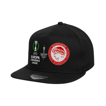 Ολυμπιακός νικητής UEFA Europa Conference League Champion 2023/24, Καπέλο παιδικό Flat Snapback, Μαύρο (100% ΒΑΜΒΑΚΕΡΟ, ΠΑΙΔΙΚΟ, UNISEX, ONE SIZE)