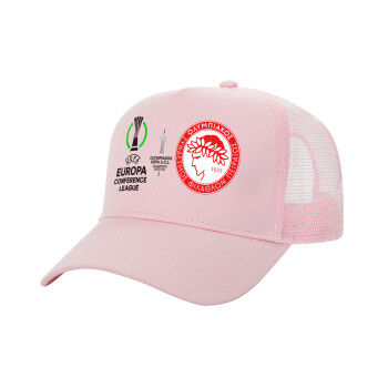 Ολυμπιακός νικητής UEFA Europa Conference League Champion 2023/24, Καπέλο Παιδικό Structured Trucker, με Δίχτυ, ΡΟΖ (100% ΒΑΜΒΑΚΕΡΟ, ΠΑΙΔΙΚΟ, UNISEX, ONE SIZE)