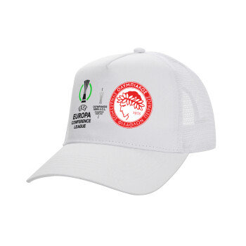 Ολυμπιακός νικητής UEFA Europa Conference League Champion 2023/24, Καπέλο Ενηλίκων Structured Trucker, με Δίχτυ, ΛΕΥΚΟ (100% ΒΑΜΒΑΚΕΡΟ, ΕΝΗΛΙΚΩΝ, UNISEX, ONE SIZE)