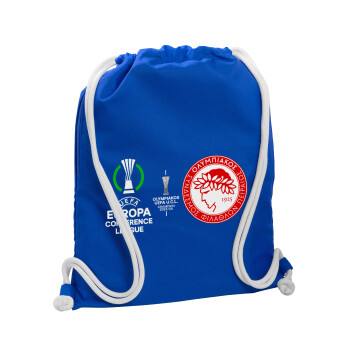 Ολυμπιακός νικητής UEFA Europa Conference League Champion 2023/24, Τσάντα πλάτης πουγκί GYMBAG Μπλε, με τσέπη (40x48cm) & χονδρά κορδόνια