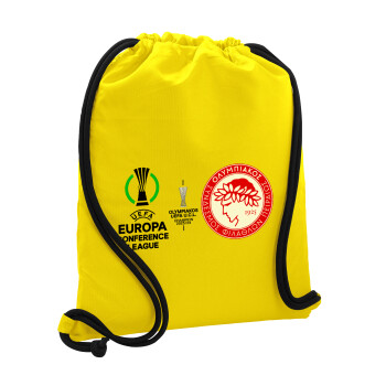 Olympiacos UEFA Europa Conference League Champion 2023/24, Backpack pouch GYMBAG Yellow, with pocket (40x48cm) & thick cords