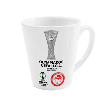 Ολυμπιακός νικητής UEFA Europa Conference League Champion 2023/24, Κούπα κωνική Latte Λευκή, κεραμική, 300ml