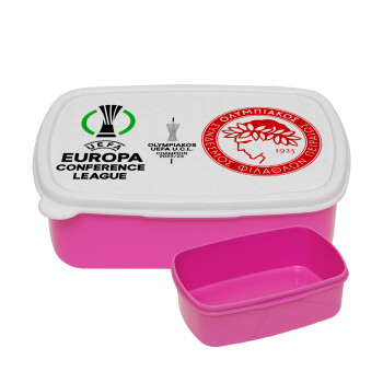 Olympiacos UEFA Europa Conference League Champion 2023/24, ΡΟΖ παιδικό δοχείο φαγητού (lunchbox) πλαστικό (BPA-FREE) Lunch Βox M18 x Π13 x Υ6cm