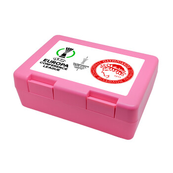 Olympiacos UEFA Europa Conference League Champion 2023/24, Children's cookie container PINK 185x128x65mm (BPA free plastic)