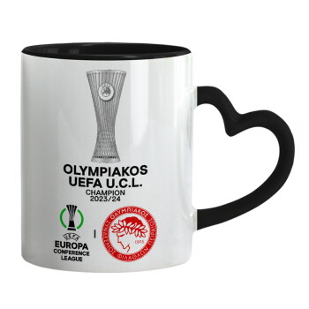 Olympiacos UEFA Europa Conference League Champion 2023/24, Mug heart black handle, ceramic, 330ml