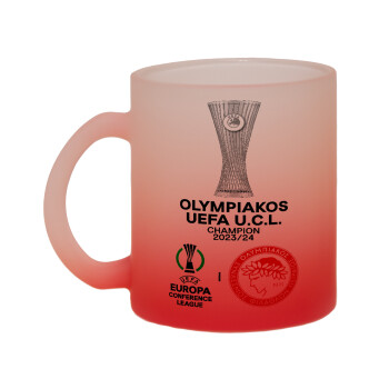 Olympiacos UEFA Europa Conference League Champion 2023/24, Κούπα γυάλινη δίχρωμη με βάση το κόκκινο ματ, 330ml