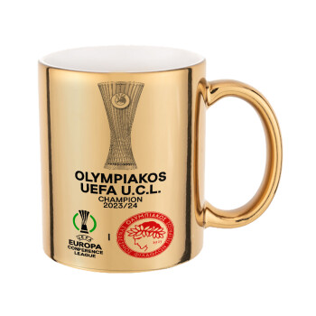 Olympiacos UEFA Europa Conference League Champion 2023/24, Mug ceramic, gold mirror, 330ml