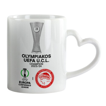 Olympiacos UEFA Europa Conference League Champion 2023/24, Mug heart handle, ceramic, 330ml