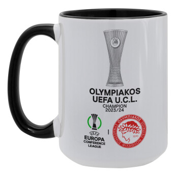 Olympiacos UEFA Europa Conference League Champion 2023/24, Κούπα Mega 15oz, κεραμική Μαύρη, 450ml