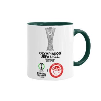 Ολυμπιακός νικητής UEFA Europa Conference League Champion 2023/24, Κούπα χρωματιστή πράσινη, κεραμική, 330ml