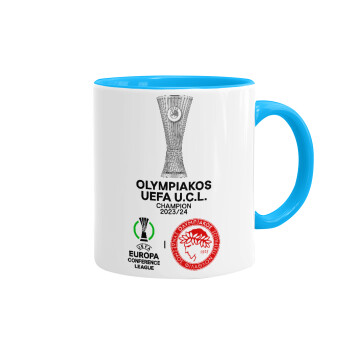 Olympiacos UEFA Europa Conference League Champion 2023/24, Mug colored light blue, ceramic, 330ml
