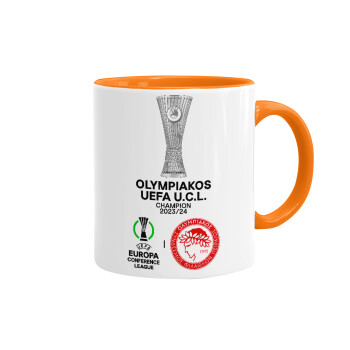 Olympiacos UEFA Europa Conference League Champion 2023/24, Mug colored orange, ceramic, 330ml